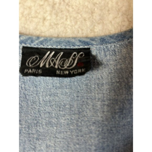 Vintage Farmhouse Cottage Core Modest Denim Maxi Dress Embroidered Vest LARGE - Picture 3 of 8